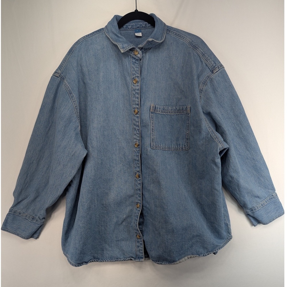 Old Navy Blue Denim Button Down Shirt Long Sleeve Oversized Medium Wash Large